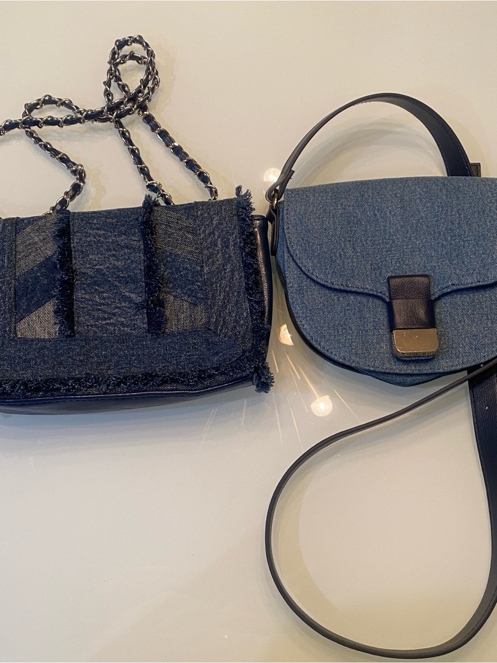 Denim Crossbody Purse Lot 2Pc Chico's Fringe Chain Strap & On 34th Saddle Bag